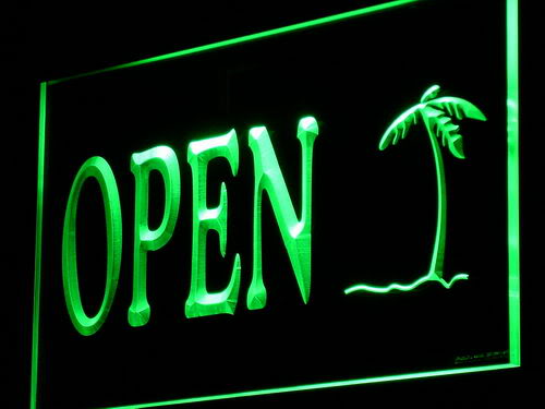 Palm Tree Open Shop Bar Pub Beer Light Sign